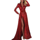 Chic Evening Gown with Deep V-Neck and Flowing Train
