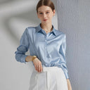 Chic Satin Blouse with Stylish Collar and Flowing Sleeves