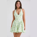 Playful Floral Women's Short Dress with Deep V-Neck