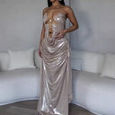 Chic Evening Dress with Deep V-Neck and Shimmering Accents