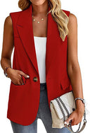 Chic Women's Sleeveless Blazer with Stylish Waist Accents and Convenient Pockets