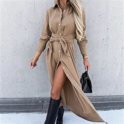 Chic Women's Wrap Shirt Dress with Button Placket
