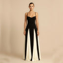 Chic Maxi Dress with Contrast Panels & Slim Straps