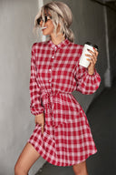 Women's Checkered Shirt Dress with Adjustable Waist