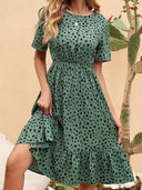 Chic Cotton Dress with Flared Skirt and Dots