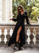 Women's Maxi Dress with Ruffle Accents & Waist Belt