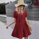 Chic Women's Ruffle Dress with Button Detail