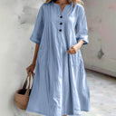 Chic Cotton Dress with Button Placket and Handy Pockets