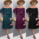 Women's Off-Shoulder Ruffled Dress with Waist Belt
