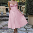 Chic Midi Dress with Bustier and Flared Skirt