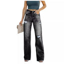 Trendy Women's High-Waisted Distressed Jeans - Chic Relaxed Fit