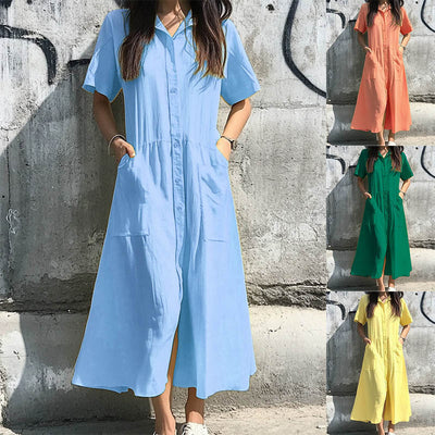Button-Detail Women's Shirt Dress with Pockets