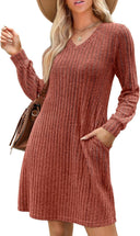 Chic Women's Dress with Vertical Design and Handy Pockets
