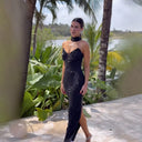 Chic Rhinestone-Adorned Evening Gown for Women