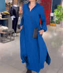 Chic Women's Maxi Dress with Side Pockets & Stylish Collar