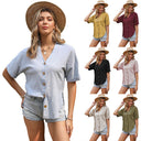 Women’s Knot Blouse with Short Sleeves & Buttons