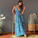 Chic Women's Maxi Dress with V-Neck & Wrap Design