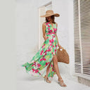 Chic Women's Maxi Dress with V-Neck & Belt