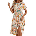 Women's Floral Midi Dress with Ruffled Hem Design