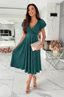 Chic A-Line Dress with Puff Sleeves and Narrow V-Neck