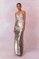 Sequin-Trimmed Dress with Chic Slit for Women