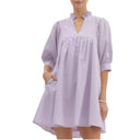 Chic Women's Short Sleeve Dress with Ruffle & Stand-Up Collar