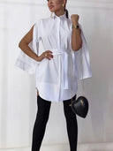 Chic Ruffle Sleeve Women's Shirt Dress with Waist Belt