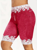 Denim Bermuda Shorts with Lace Accents and Pockets