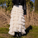 Stylish Women's Ruffle Tiered Midi Skirt with Elastic Waist