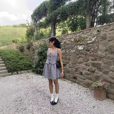 Floral Check Halter Neck Dress for Women