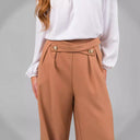 Chic Wide-Leg Trousers with Decorative Waistband and Button Accents