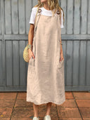 Stylish Women's Linen Strap Dress with Pockets