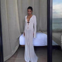 Stylish Mesh Dress with Deep V-Neck and Long Sleeves