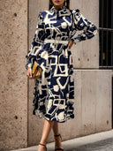 Chic Long Sleeve Dress with Trendy Graphic Print