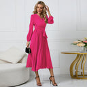 Chic Women's Wrap Dress with Pleats and Waist Belt