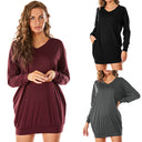 Chic V-Neck Women's Dress with Relaxed Silhouette