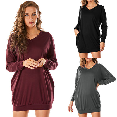 Chic V-Neck Women's Dress with Relaxed Silhouette