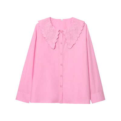 Floral Embroidered Women's Blouse with Button Placket