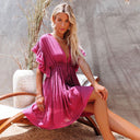 Chic Women's V-Neck Dress with Ruffle Accents