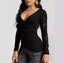 Chic Wrap Top with Romantic Lace Sleeves