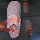 Sparkling Glitter Slippers with Plush Fur