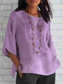 Embroidered Linen Blouse for Women