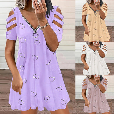 Heart Motif Dress with Side Cut-Outs for Women