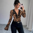 Women's Lace Top with Deep V-Neck & Ruffle Accents