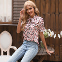 Floral Detail Women's Blouse with Stand Collar