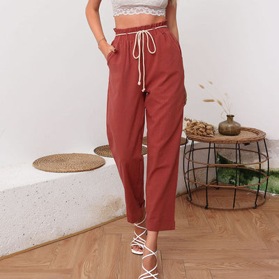 Trendy Women's Fabric Pants with Elastic Waist