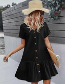 Chic Women's Ruffle Dress with Button Detail