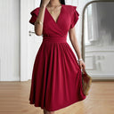 V-Neck Short Sleeve Solid Dress for Women