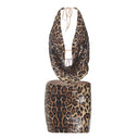 Leopard Print Mini Dress with Deep Neckline for Women