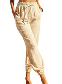 Women's Chic Leisure Pants with Elastic Waist and Pockets